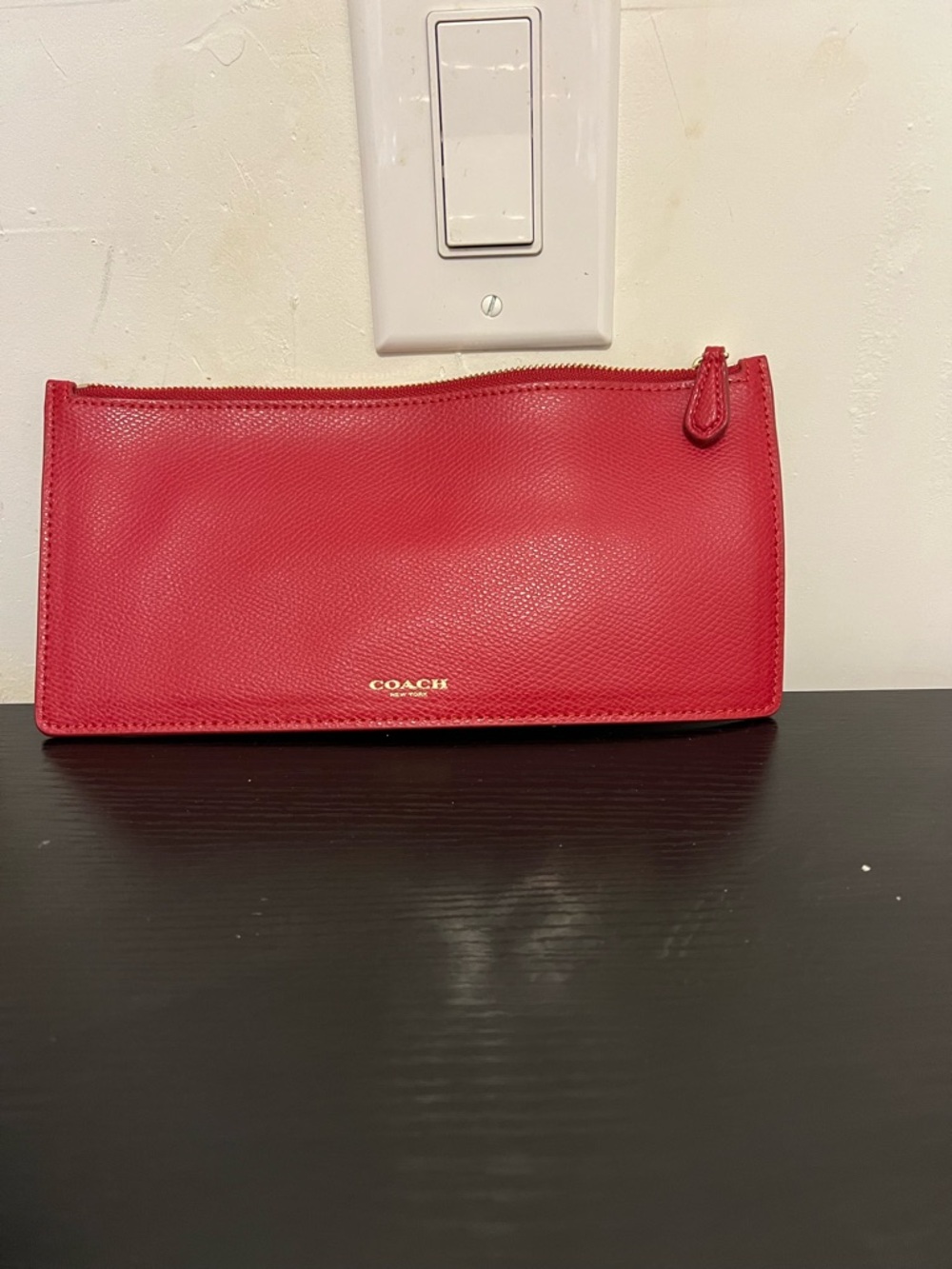 Coach Cherry Red Pebbled Leather Zip Wristlet